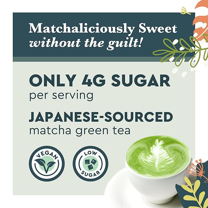 Matchalicious Japanese Matcha Powder, Sweetened Green Tea Powder Vegan, Gluten Free, Low Sugar, For Baking, Lattes, Smoothies, and Matcha Tea, Just Add Water, Dissolves Easily, 17 Servings, 6 oz