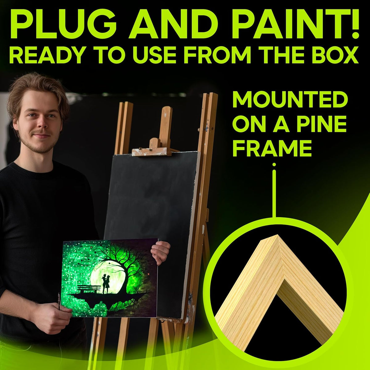 Glow in The Dark Canvas Boards – 2 Pack of 10×14″ Painting Panels – Neon-Ready Art Canvases for Acrylic, Oil & Glow Paints – Creative Gift for Artists, Kids & Decoration