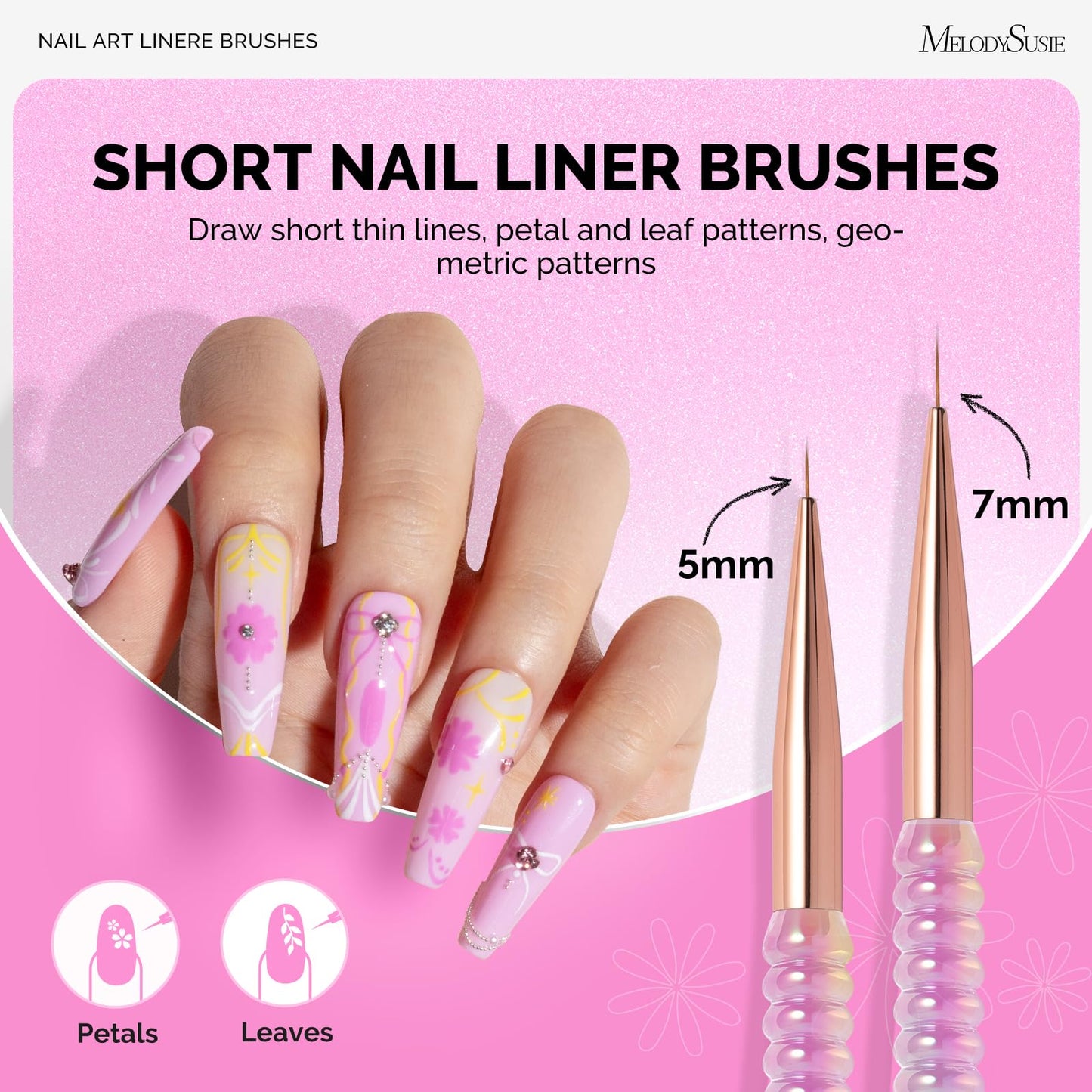 MelodySusie 1PC Round Shape Resin Nail Art Palette and 5Pcs Nail Art Liner Brushes with Nail Brush Holder