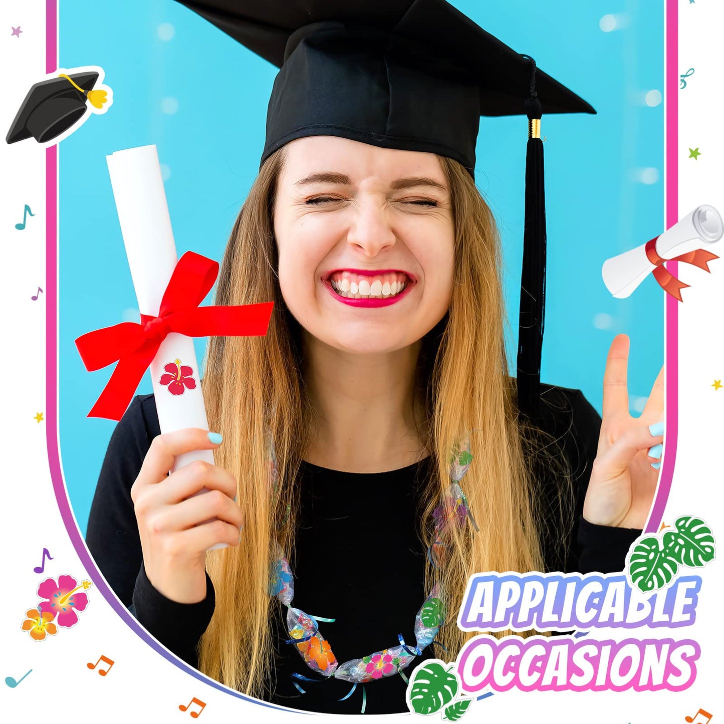 Karenhi Candy Lei Making Kit for Graduation Include 2 Inch x 1000 ft Ldpe Poly Candy Lei Tubing Roll,30 Pcs Graduation Ribbon,50 Sheets Flower Stickers Clear Netting Bags for Crafts Wreath