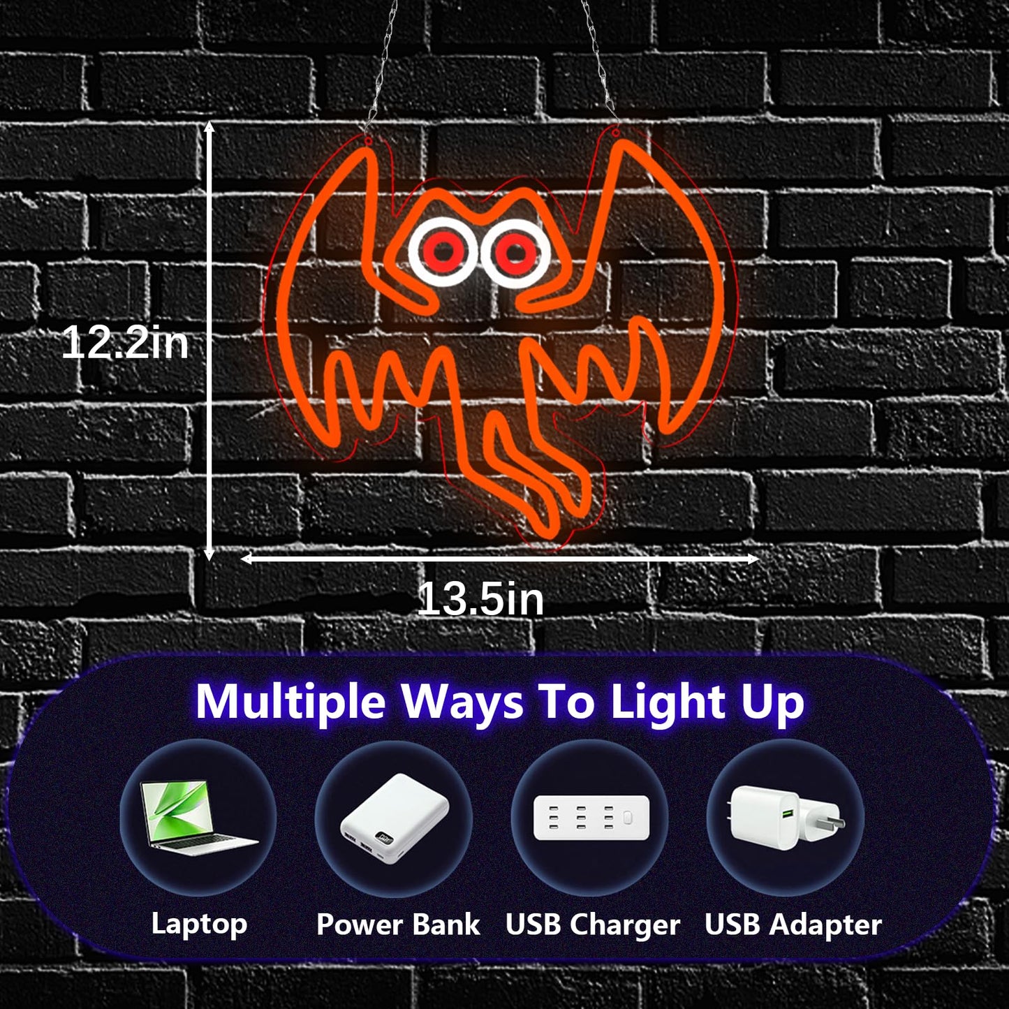 qbanziou Mothman Neon Signs for Wall Decor，Led Neon Light for Bedroom Office Party，Christmas Gifts for Children