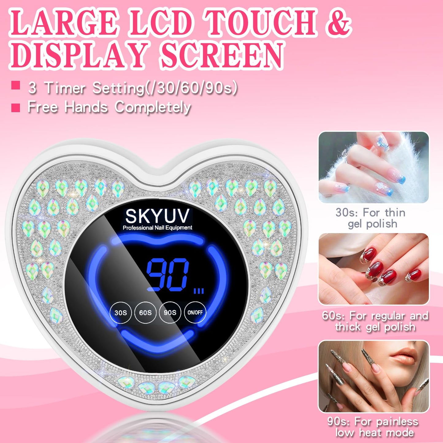 SKYUV UV LED Nail Lamp, Rechargeable Cordless Nail Dryer for Gel Polish, UV Nail Light with 45 Beads, Professional Quick Dry Curing Lamp with 3 Timers Setting for Salon and Home