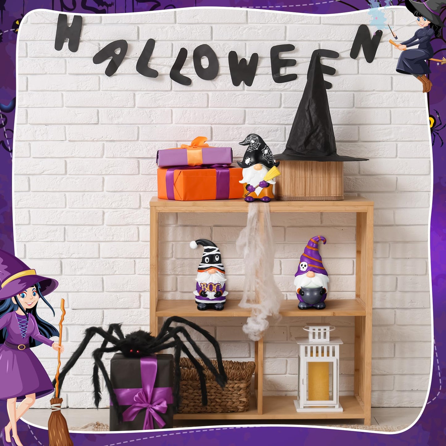 Wenqik 4 Pcs Halloween Gnomes Decor Boo Resin Gnome Figurines Spooky Gnomes Decor Halloween Tiered Tray Collectible Tabletop Decorations for Home Kitchen Office
