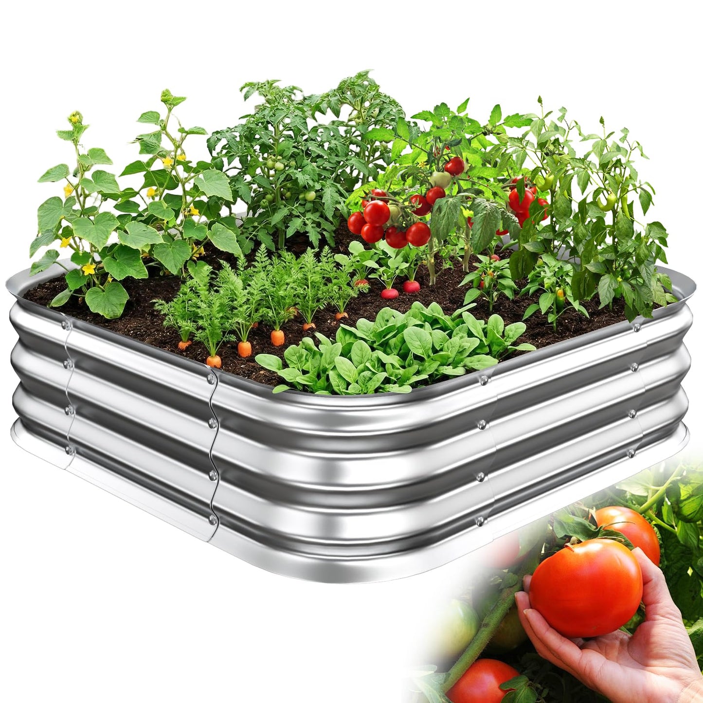 Galvanized Raised Garden Bed, 2x2 ft Heavy Duty Metal Planter Box for Vegetables, Flowers & Herbs, 12" Raised Outdoor Modular Gardening Bed, Above Ground Growing Container, Easy Assembly, Silver