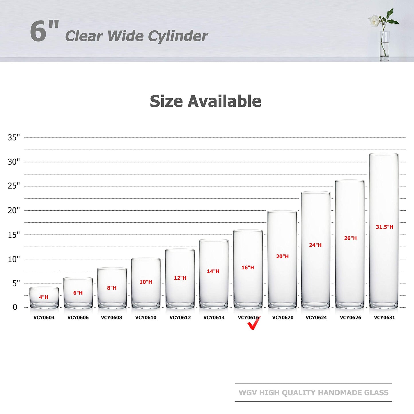 WGV Cylinder Vase, Width 6", Height 16", Clear Glass Container Terrarium Candle Holder for Wedding Centerpiece, Party Event, Home Office Decor, 1 Piece