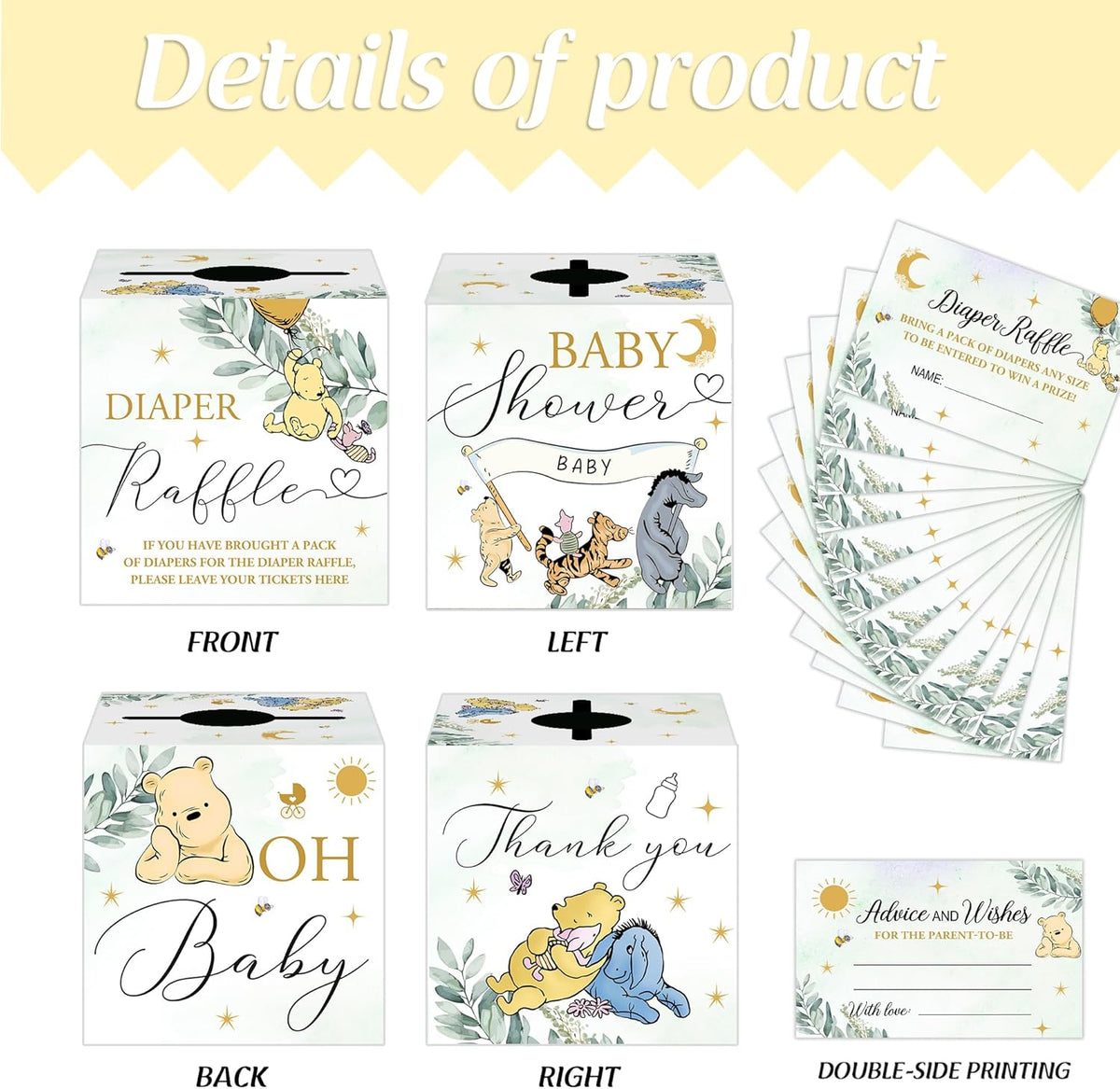 Winnie Baby Shower Games-Winnie Baby Shower Decorations-Pooh Party Decorations-Baby Shower Diaper Raffle Box With 50PCS Winnie Cards