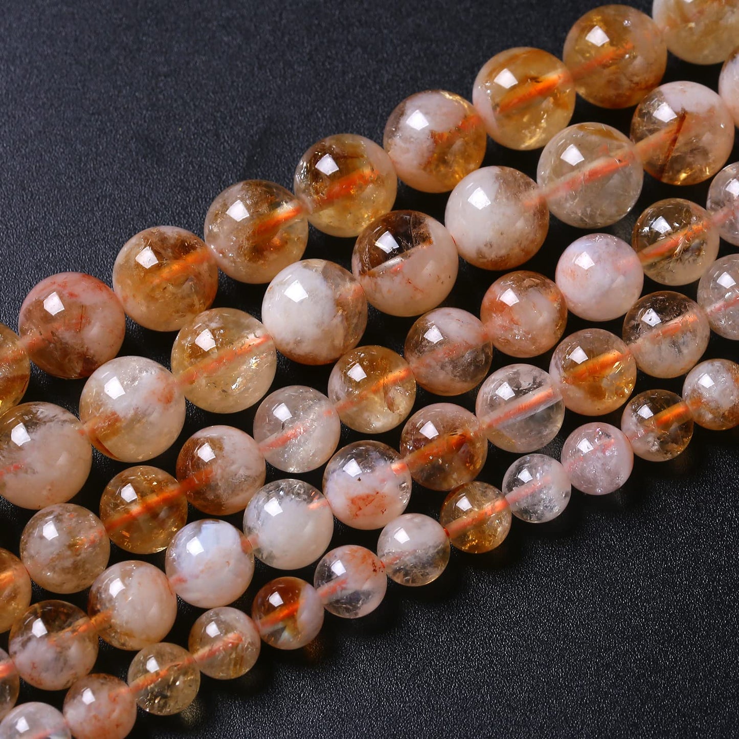 36PCS 10MM Natural Citrine Cloudy Lace Crystal Quartz Beads Healing Energy Gemstone Beads for Jewelry Making DIY Bracelet Necklace 15" (Cloud Citrine, 10mm)