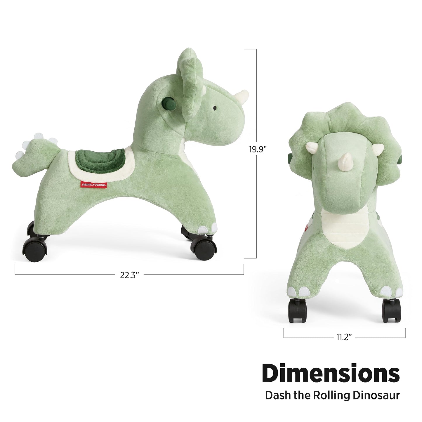 Radio Flyer Dash the Rolling Dinosaur Ride On, Ages 1-3, EZ-Glide 360-degree Wheels, Easy Grip Handles, Soft Plush Face, Ideal for Active and Imaginative Play, Toddler Ride On Toys