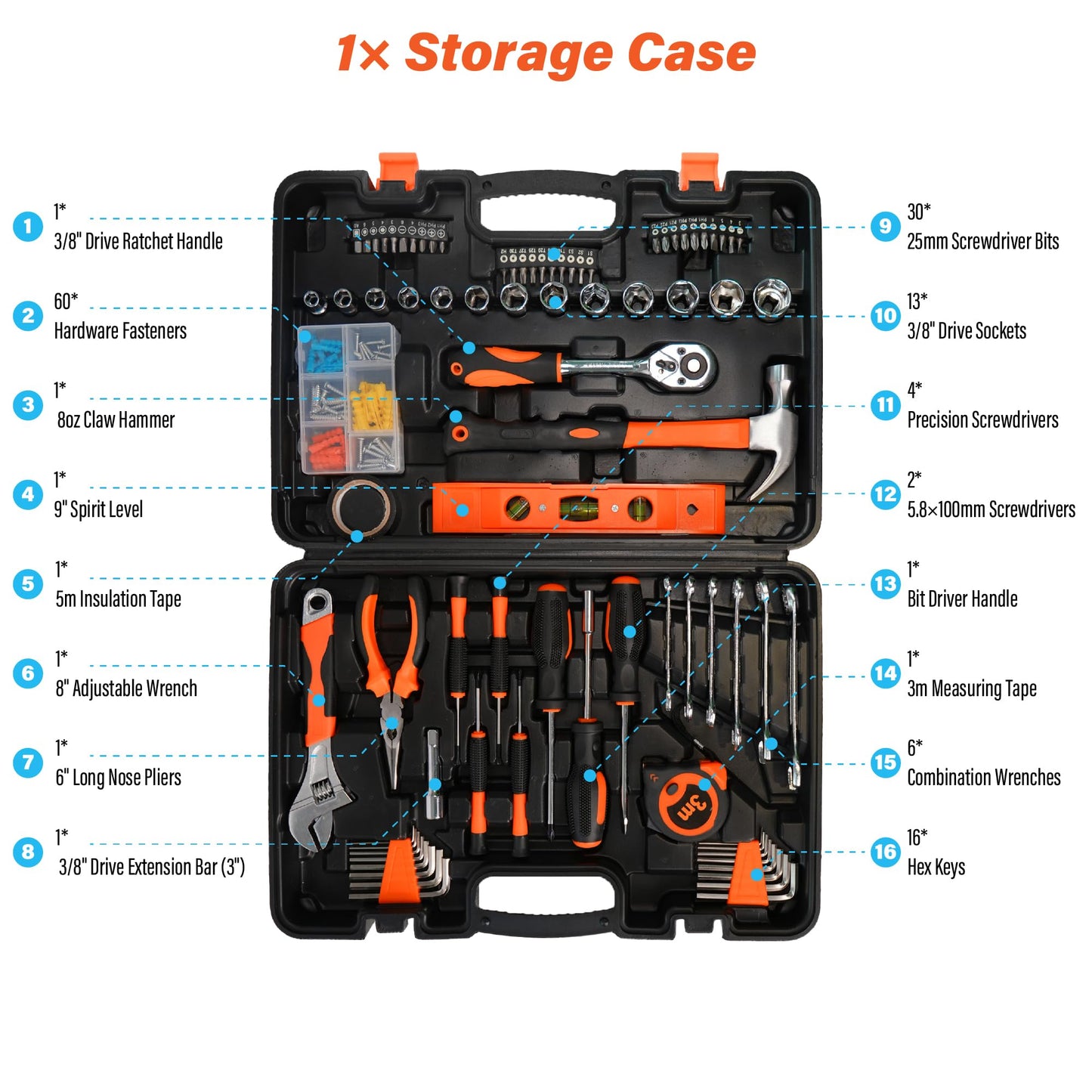 Home Repair Tool Kit 141 Piece General Basic Tool Set for Men Women Mechanic's Tool Set for Home Car Dorm Screwdriver & Socket Set with Storage Tool Box