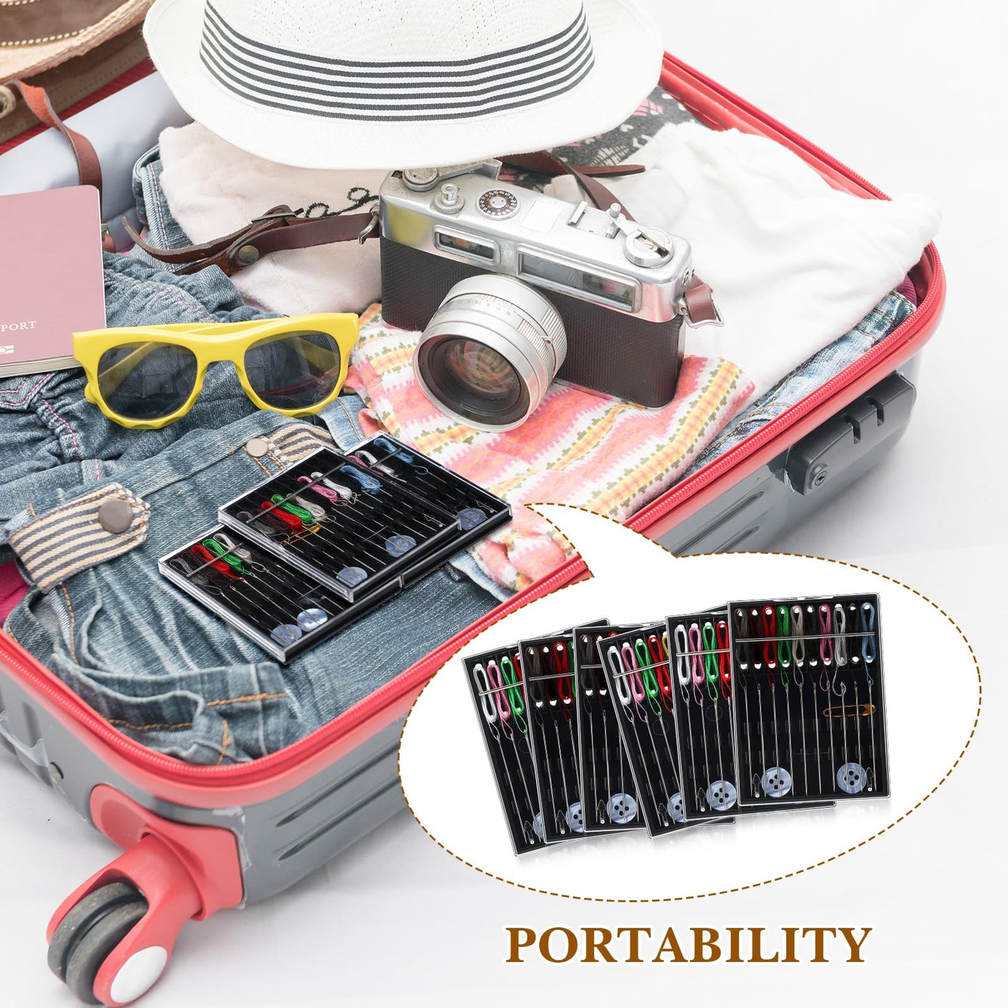 XunYee 36 Boxes Mini Sewing Kit Bulk Easy Pre Threaded Needle Kit Travel Sewing Threaded Needle Holder Small Home Travel Box with Pin Button, Assorted Colors