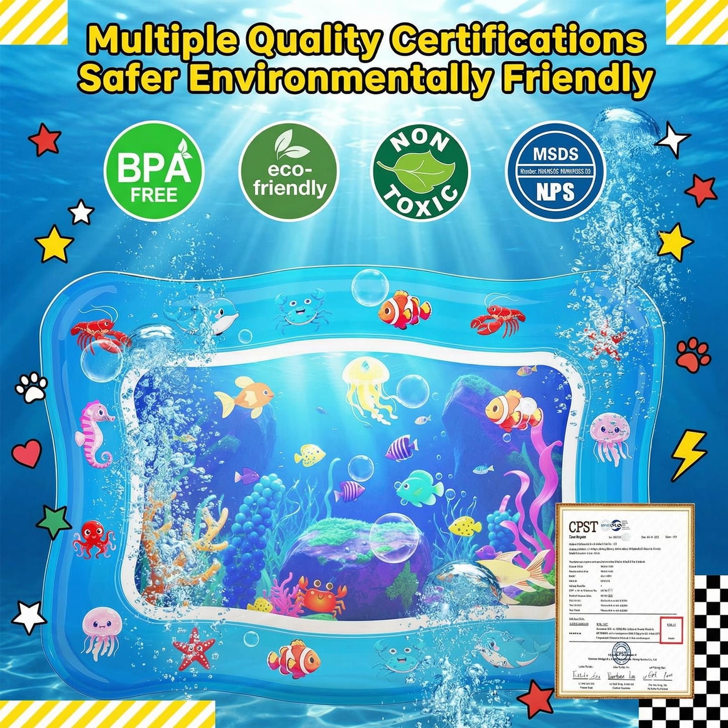 Aoioploa Cat Water Mat - Interactive Cat Toys Upgraded Thickened 0.7mm PVC Cooling & Heating Water Bed with Floating Fish, Anti-Scratch Leak Proof Foldable Water Sensor Play Mat for Cats