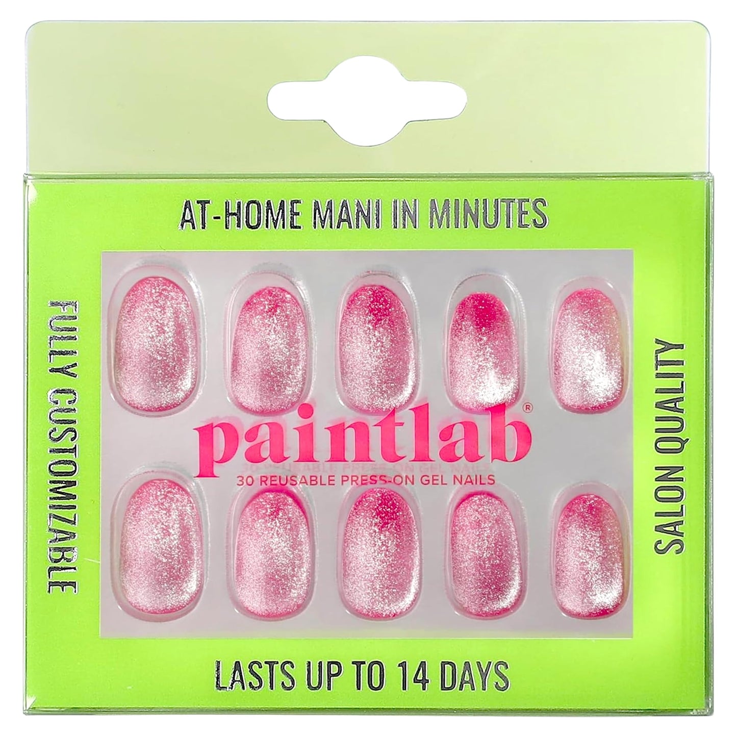 PaintLab Press-On Nails Manicure Kit, Pink Boom Cat Eye, 30-Piece Set, Long-Lasting Fake Nails with Glue, File, Prep Pad & Cuticle Stick