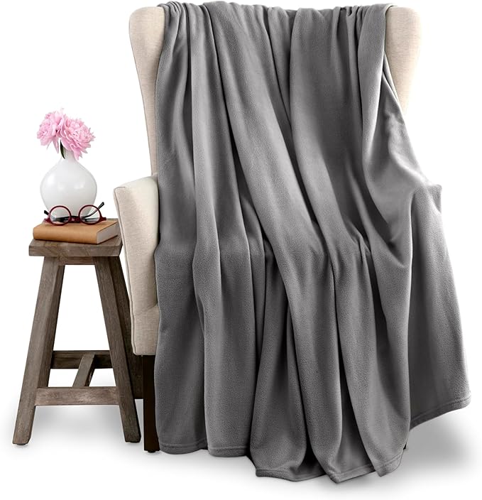 Twin Size Microfleece Fleece Blanket - Supersoft Lightweight Plush Throw for Bed, Couch, Travel & Pets - All-Season Comfort - Gray