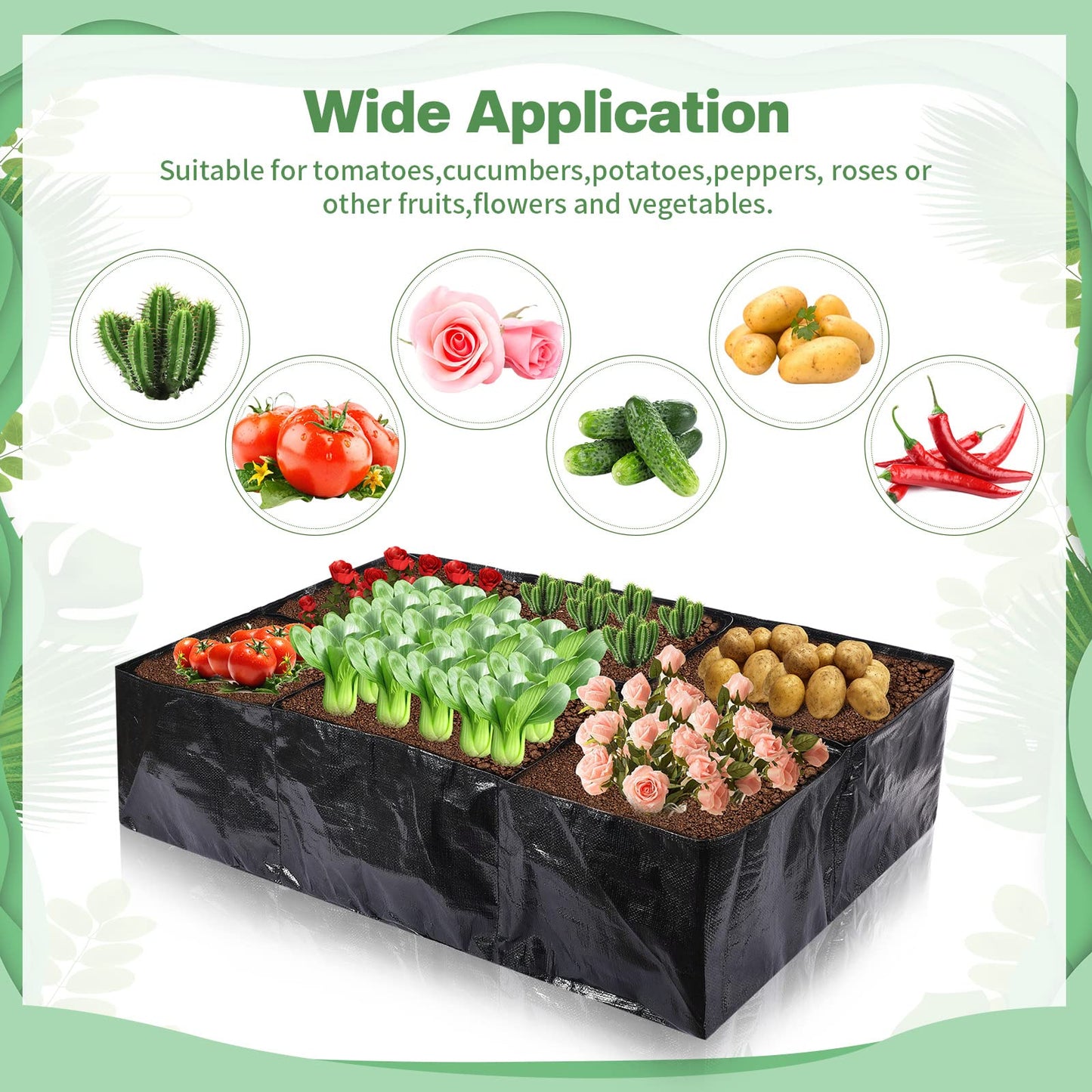 6 Pcs 35 Gallon Fabric Raised Garden Bed Breathable Planting Container Grow Bag with 6 Compartments Rectangle Large Raised Planting Bed for Vegetable Tomato Herbs Potato Fruits Flower Planter Pot
