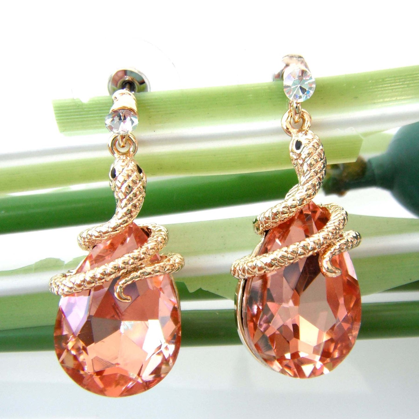 Navachi 18k Gold Plated Crystal Champagne Zircon Snake Drop Dangle Earrings