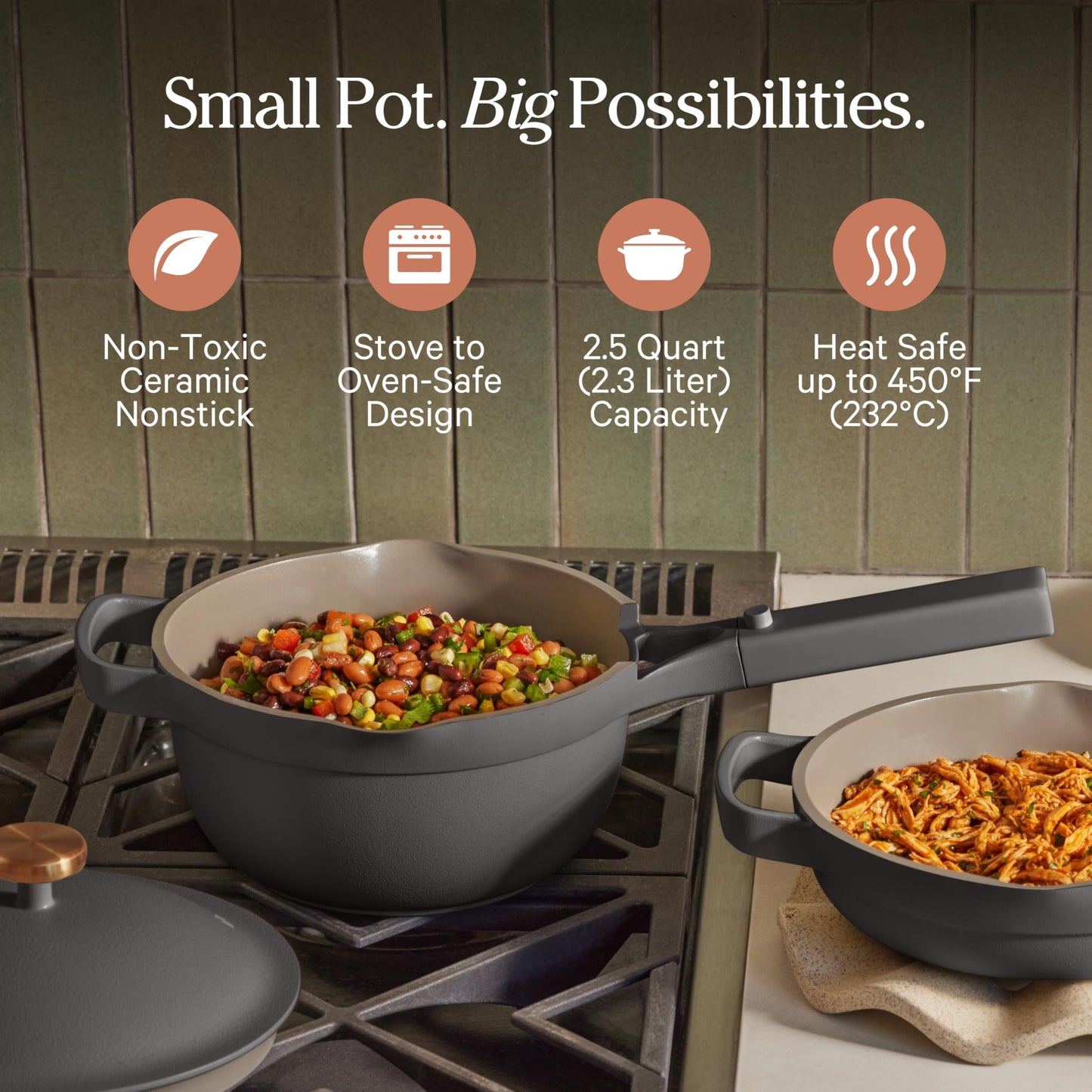 Our Place Mini Perfect Pot | 2.5 Qt Ceramic Pot with Lid & Spatula | Patented 8-in-1, PFAS-Free Nonstick, Non-Toxic Cookware | Induction & Oven-Safe up to 450°F | Char