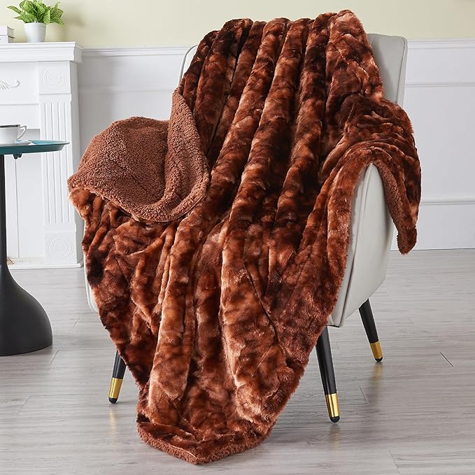 NEWCOSPLAY Super Soft Faux Fur Blanket Twin Size Tie-dye Dark Brown Sherpa Fuzzy Plush Warm Blanket for Sofa Bed (Tie-dye Dark Brown, Twin(60"x80"))