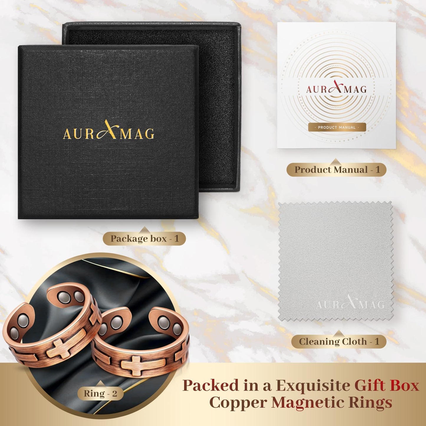 Copper Rings for Women, Magnetic Rings with 3500 Gauss Effective Magnets, 100% Pure Copper Jewelry Gift with Gift Box