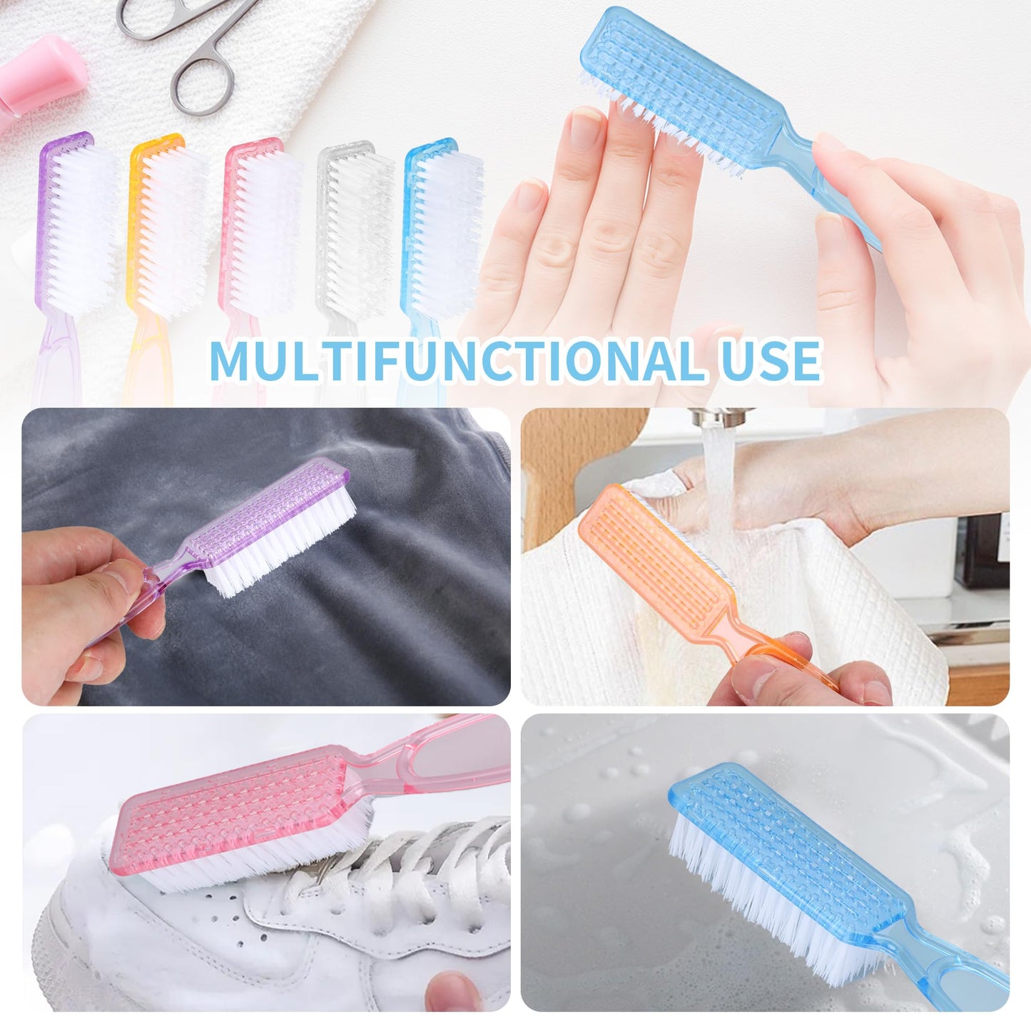 Axigundaone 50 Pcs Handle Grip Nail Brushes Bulk, Hand Fingernail Cleaning Manicure Brush, Multicolor Nail Scrub Brushes for Toes and Fingernail Cleaning (5 Colors)