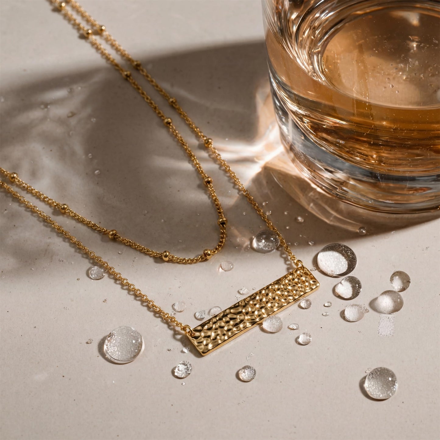 MEVECCO Gold Layered Bar Necklace for Women,18K Gold Plated Cute Balance Horizontal Charm Satellite Bead Chain Necklace