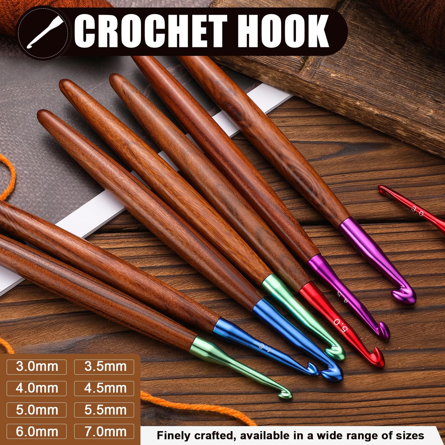 Giwrmu Crochet Hook Set, 5 Pcs Ergonomic Crochet Hooks, Colored Aluminum Crochet Hook with Wooden Handle for Arthritic Hands Knitted Dolls, Gloves, Sweaters, Blankets - 3.0mm/3.5mm/4.0mm/4.5mm/5.0mm