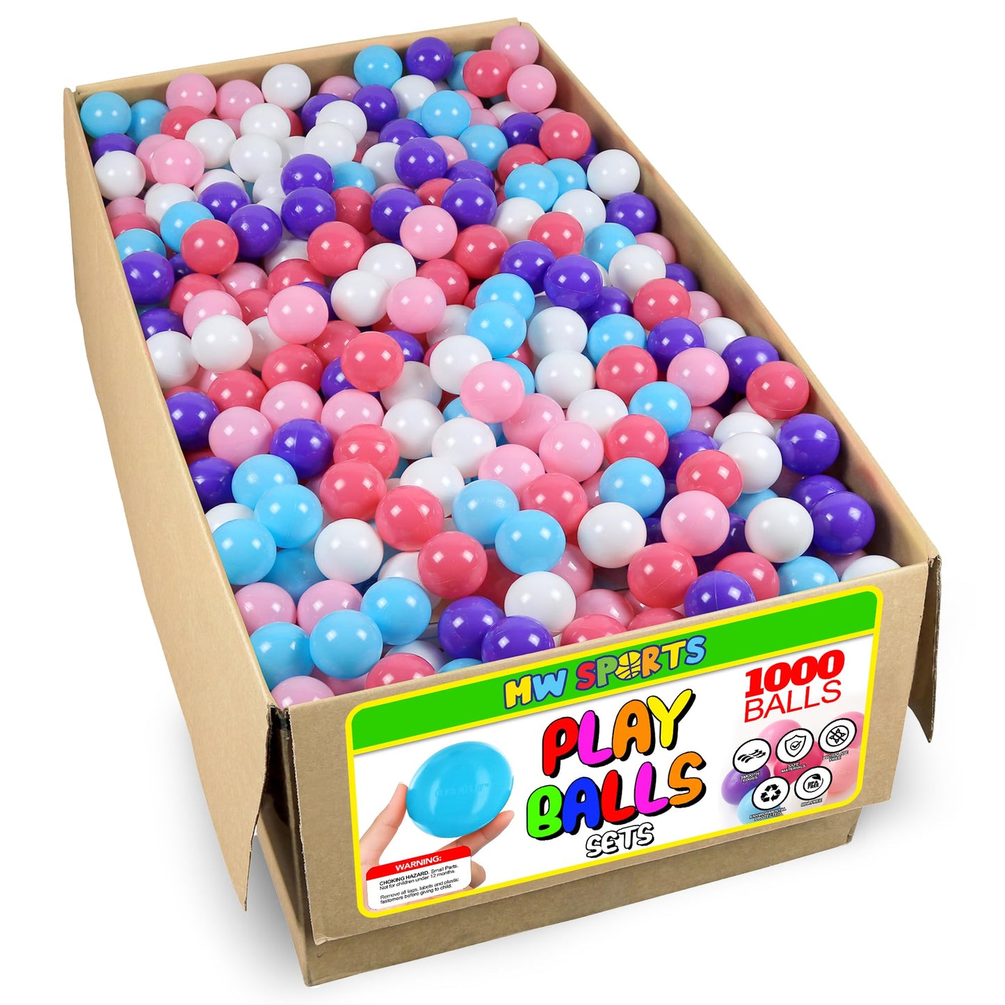 MW SPORTS Play Balls for Ball Pit, Plastic Crush Proof, Phthalate & BPA Free, Pastel Colors. (1000 Balls)