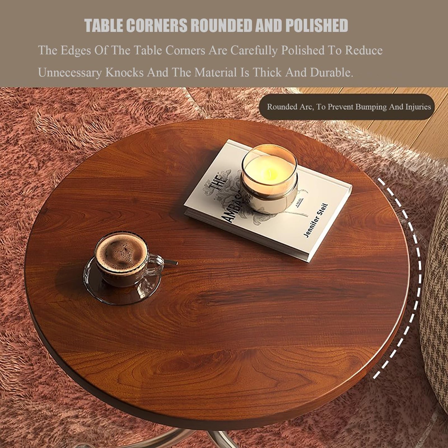 FUNEWBO Sturdy Small Round Side Table with Stylish Stand,Small End Table,Modern Nightstand for Living Room,Bedroom Plant Stand Indoor Outdoor(H:15.7in, Brown)