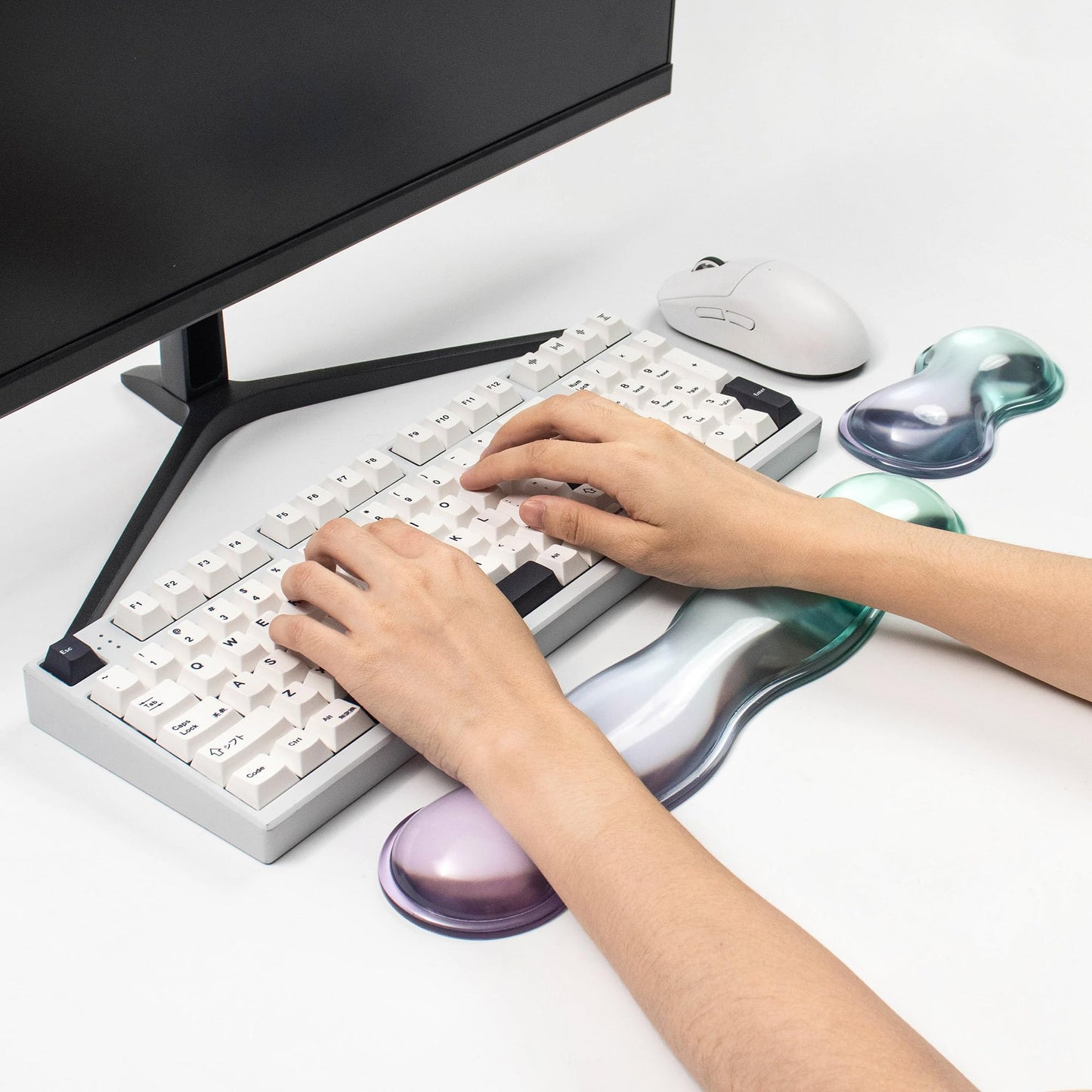 Gel Keyboard and Mouse Wrist Rest Set – Clear Wrist Rest for Computer Keyboard 60%/68%/75%, Comfort & Support for Typing and Gaming(Purple Green)