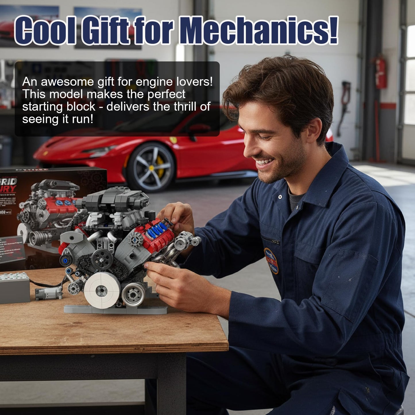 HUNKING V8 Engine Building Set for Adults, Build Your Own MOC Mini V8 Engine STEM Model Toy with Motor, Model kit that Run, Car Engine Building Blocks for Teens & Kids Boys (1189PCS)