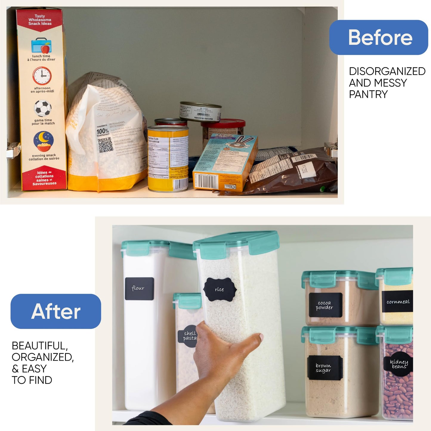 Chef's Path Airtight Food Storage Containers with Lids, 24 pcs (Teal Color) Plastic Kitchen and Pantry Organization for Dry Food, Flour and Sugar, BPA Free