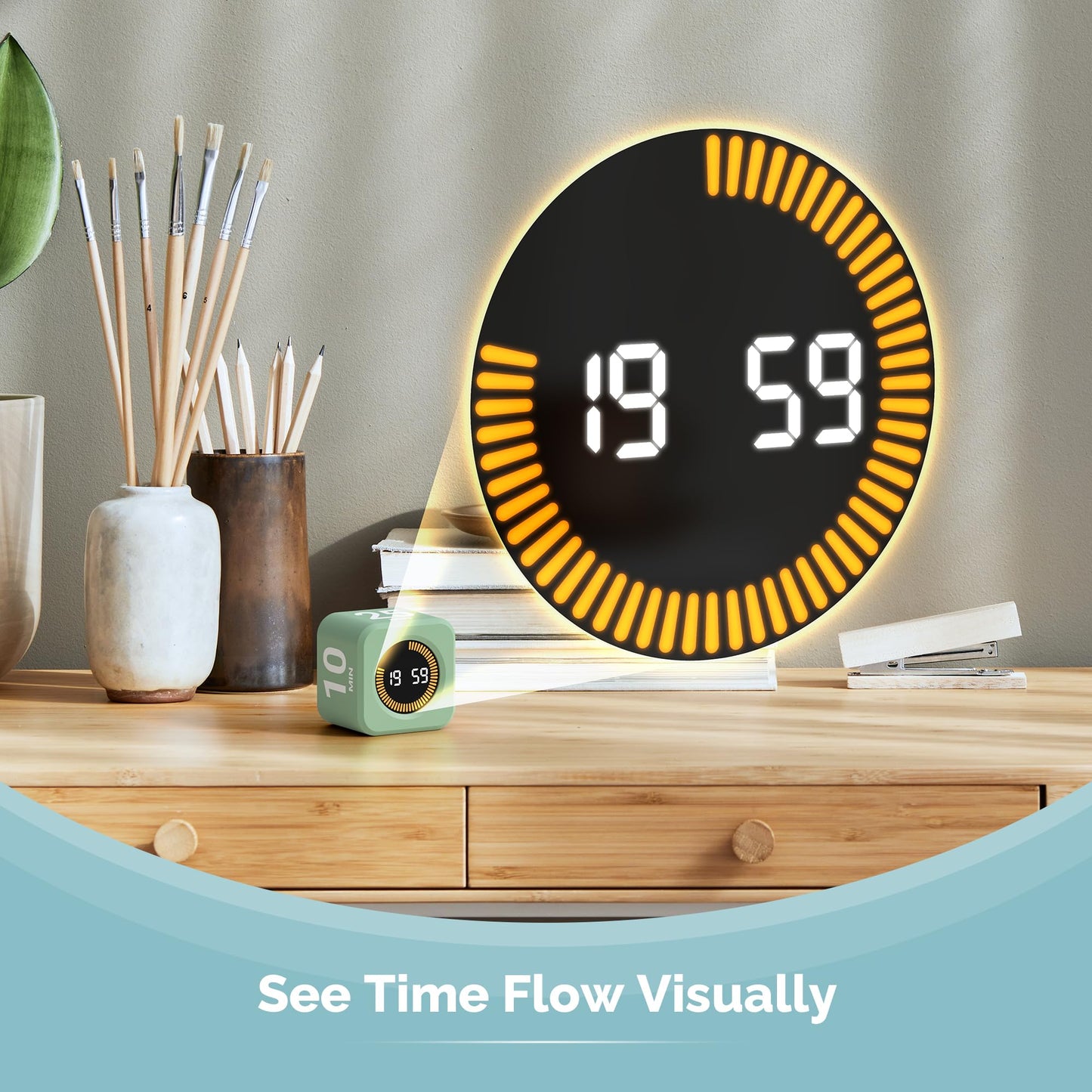 KADAMS Pomodoro Cube Timer Productivity Visual Timer - 5/10/25/50 Min Rotating Countdown (1, Green)