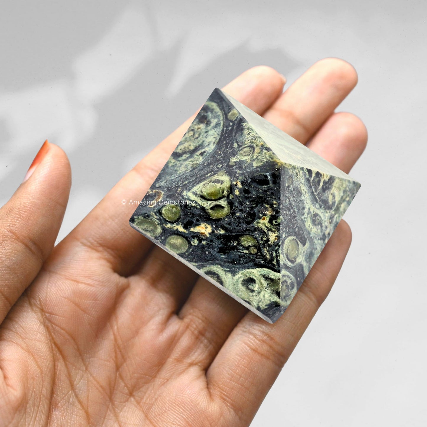 Kambaba Jasper Pyramid Crystal Healing Stones - 1.5" Great Pyramid Figurine of Natural Stone Pyramid for Meditation, Reiki, Chakra Balancing and Crystal Pyramids Grid