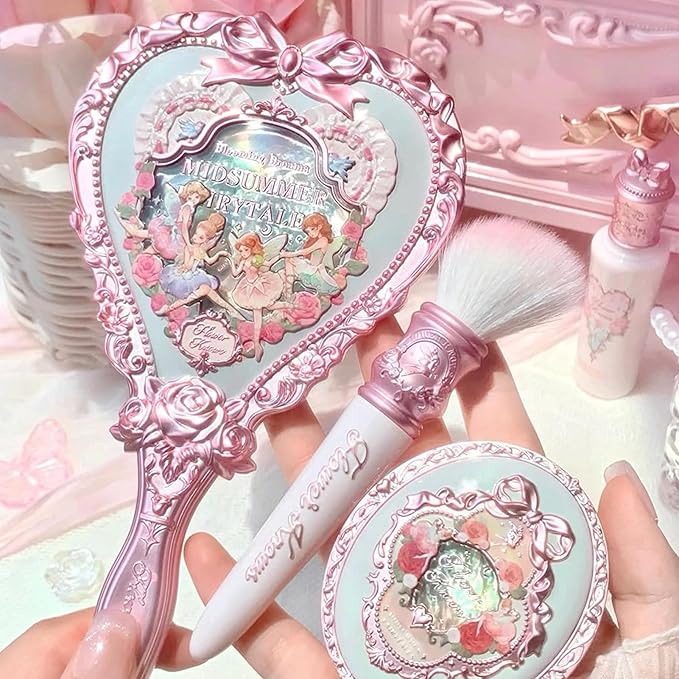 Flower Knows [Gift] Hand Mirror,Buy 5 Cosmetics,Get 1 Midsummer Fairytales Green Hand Mirror,Vintage Heart Handheld Mirror,Fancy Princess Mirror with Long Handle,Gift for Girls & Women(Tea Menthe)