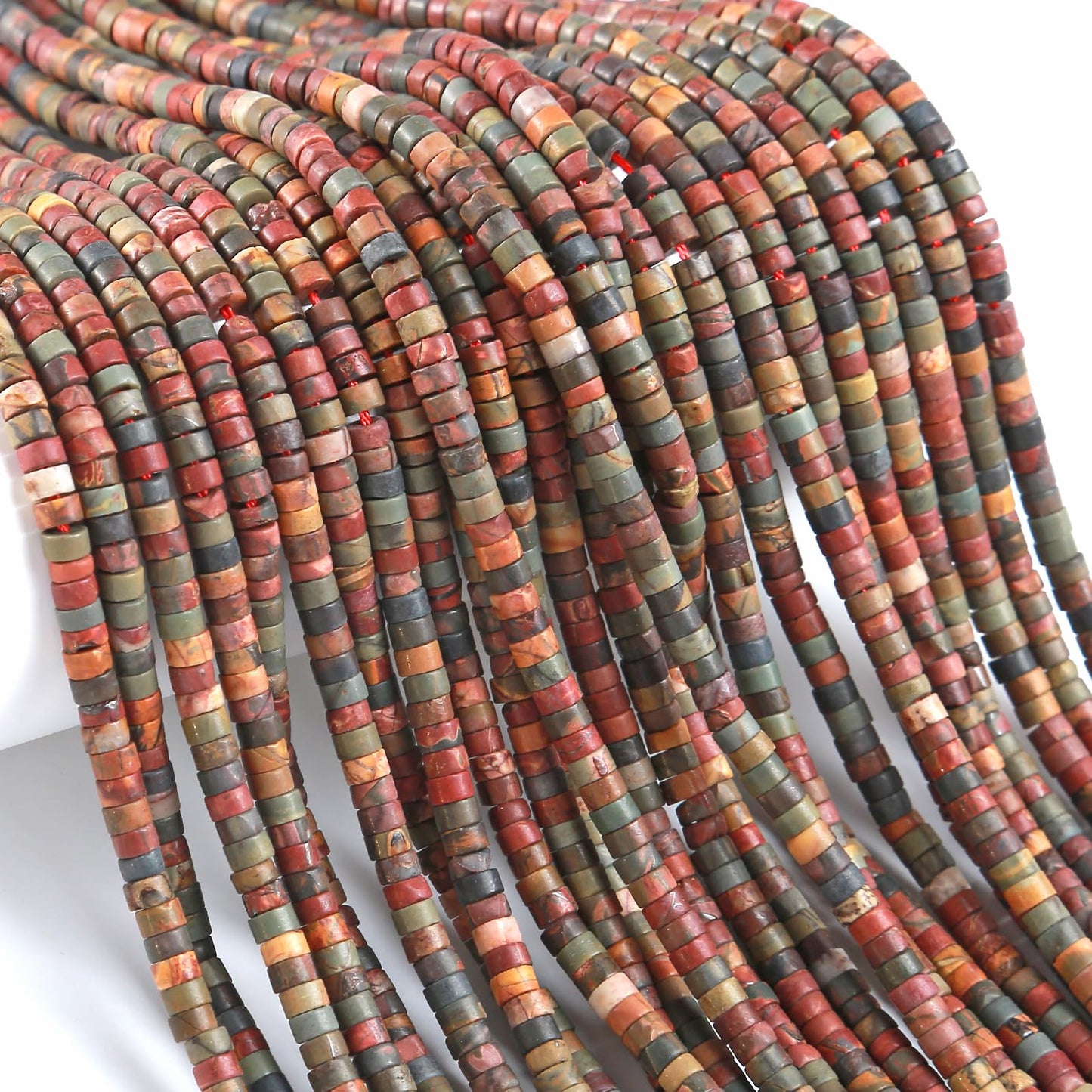 150pcs 2x4mm Natural Picasso Jaspers Stone Tube Shape Beads Loose Flat Round Cylinder Flat Spacer Green Stone Beads for Bracelet Earrings Jewelry Making