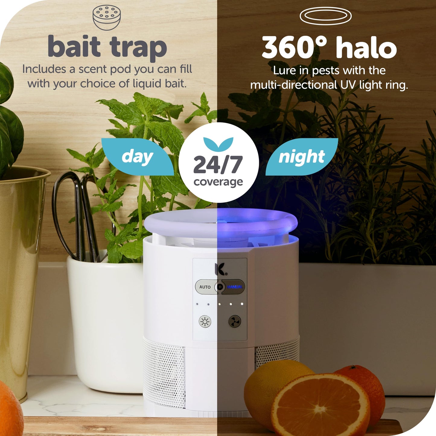 Katchy Duo – Indoor Flying Insect Trap with Scent Pod – Day & Night Effective – Mosquito, Fruit Fly, Gnat & Small Moth Catcher – Non-Zapper Trap with Blue UV Light & Fan Suction (Black)