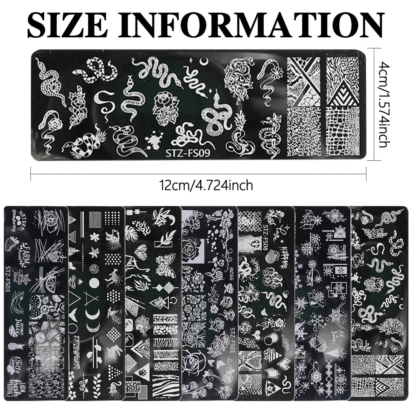 JERCLITY 8pcs Nail Stamping Plates Nail Stamping Kit Rose Fruit Animal Snake Image Plates Nail Art Design Template Print Nail Stamper Kit for Women