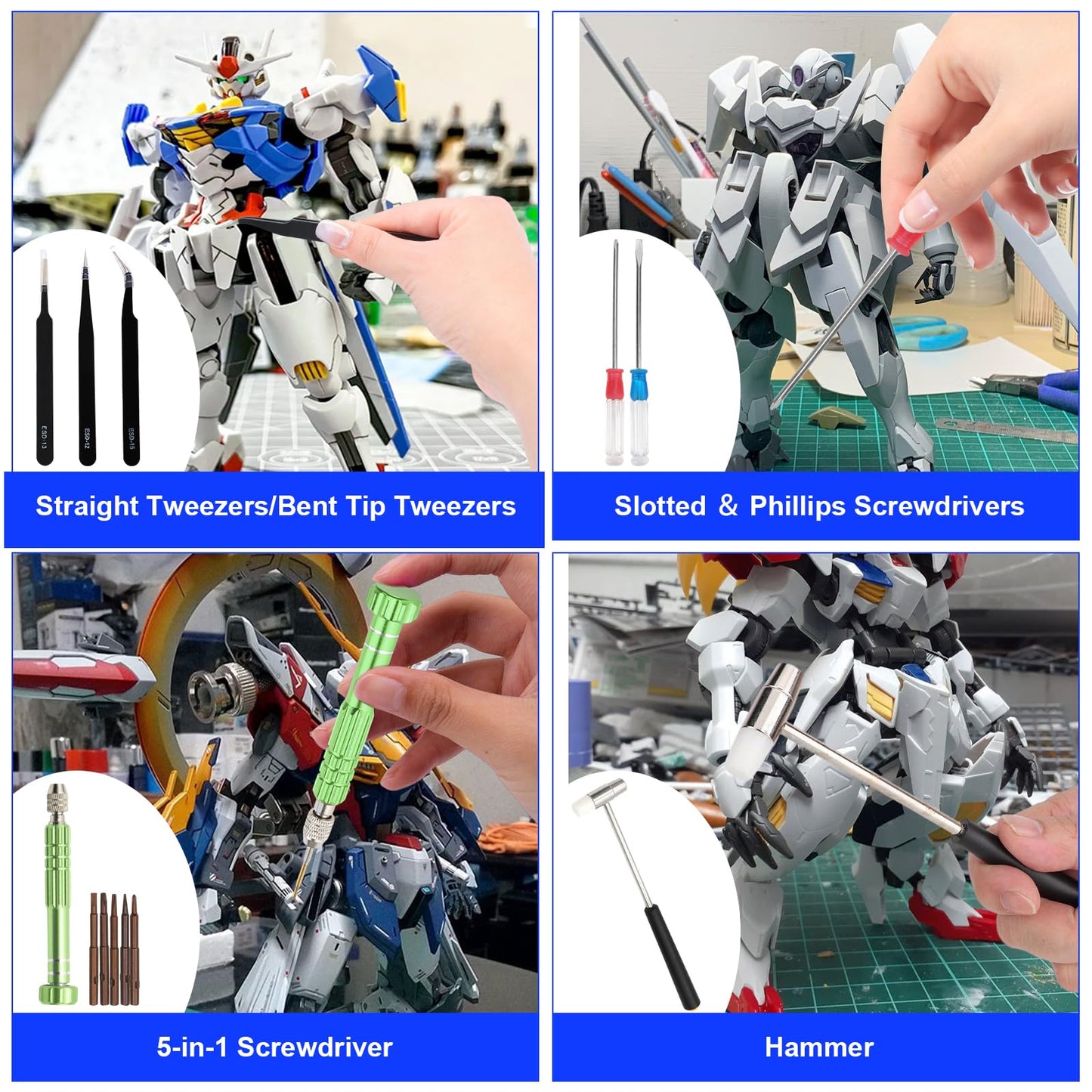 Gundam Tool Kit, 170 Pcs Professional Model Tool Kit for Gundam, Model Kit Tools with Decals Sticker Operated Box, Gunpla Tool Kits for Adults, Model Building Tools Hobby Tools for Repairing Painting