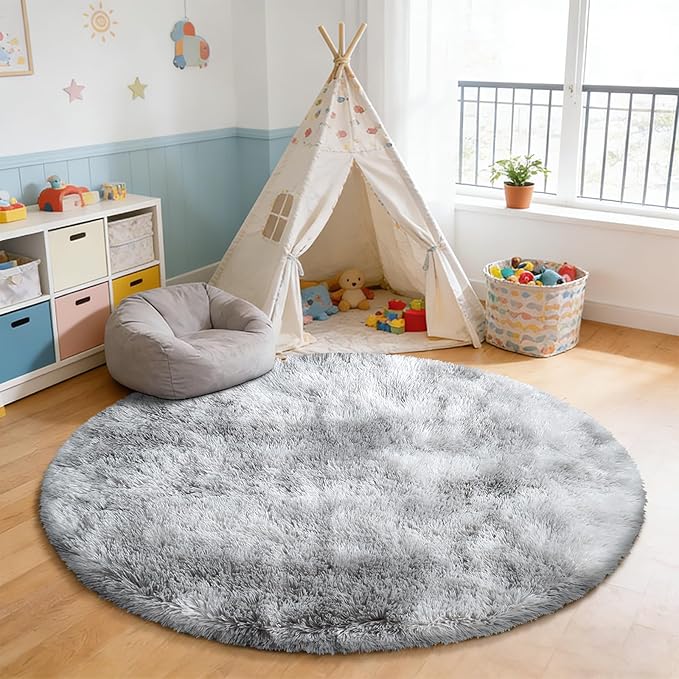 9x12 Fluffy Area Rugs for Living Room,Large Fuzzy Shag Area Rug for Bedroom,Soft Non-Shedding Indoor Plush Carpet for Kids Bedroom Nursery Home Decor,Tie-Dyed Grey
