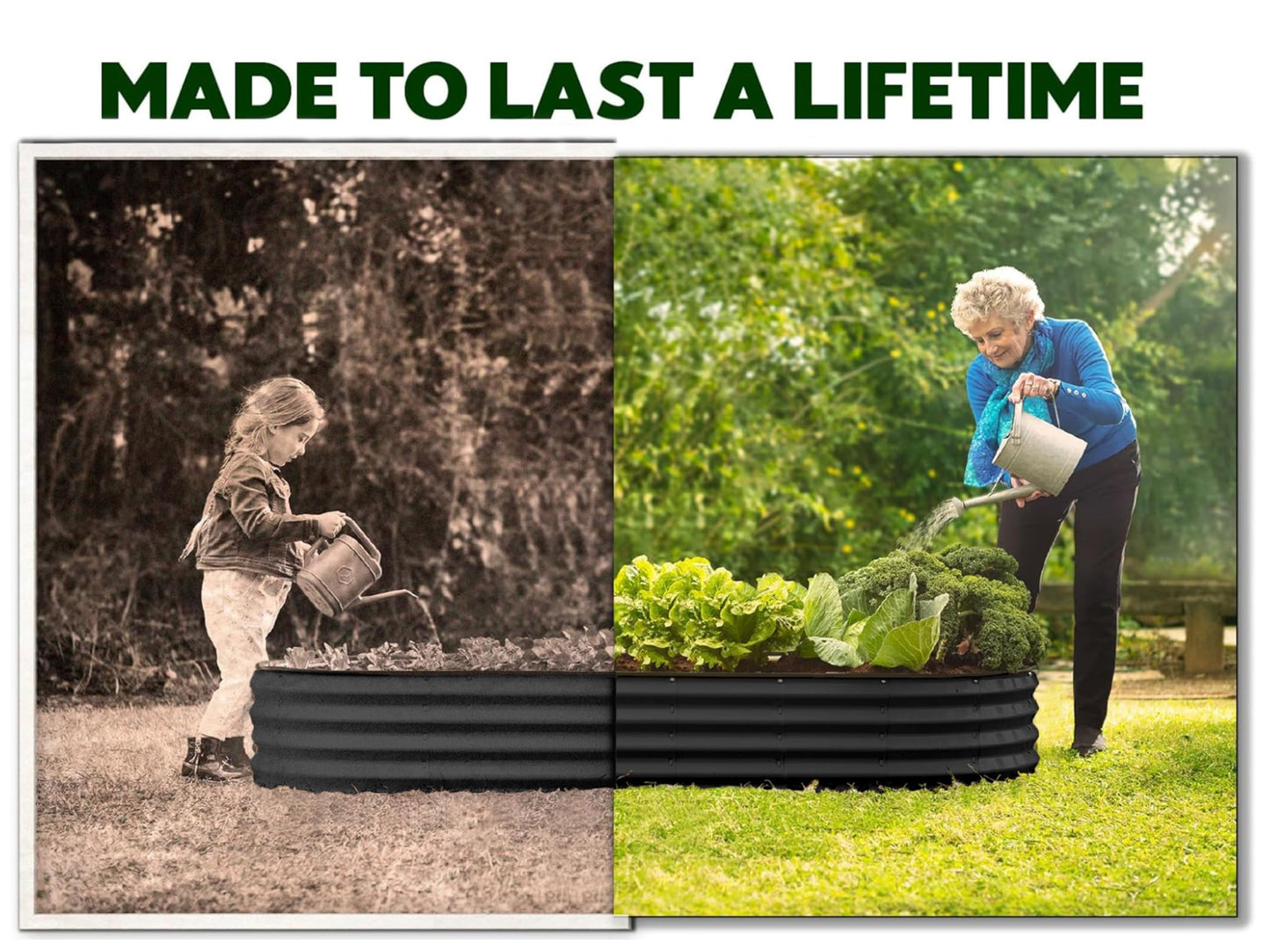 Plant & Plot Galvanized Raised Garden Beds Outdoor // 8×2×1 ft Planter Raised Beds for Gardening, Vegetables, Flowers // Large Metal Garden Box (Black) // Patented Tool-Free Design
