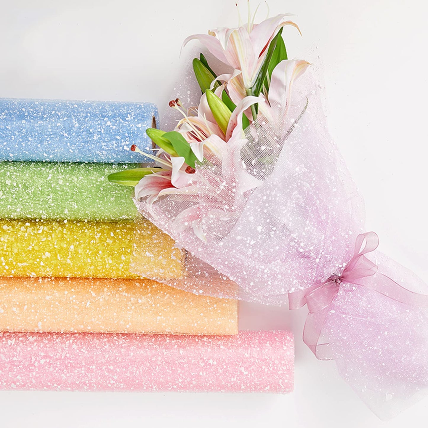 Oakbud Flower Wrapping Mesh Florist Bouquet Gift Packaging DIY Snow Dot Yarn Floral Bouquet Craft Net Paper Florist Supplies 1Roll 19.7inch x 4Yard (Coffee)