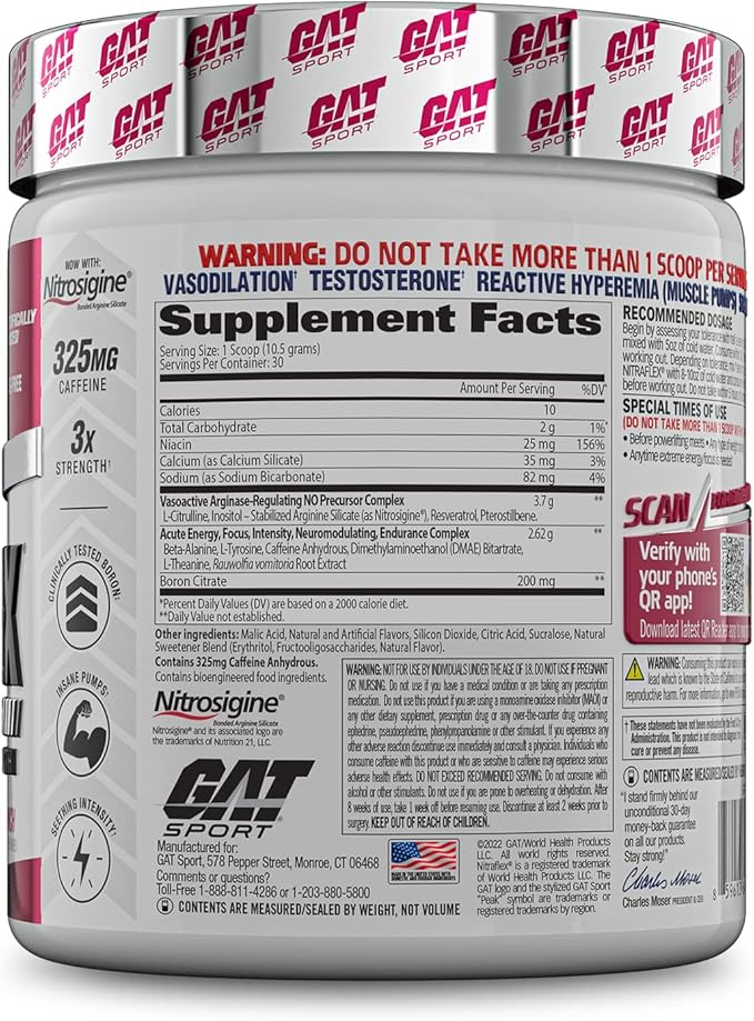 GAT SPORT Nitraflex Advanced Pre-Workout Powder, Increases Blood Flow, Boosts Strength and Energy, Improves Exercise Performance, Men & Women (Fruit Punch, 30 Servings)