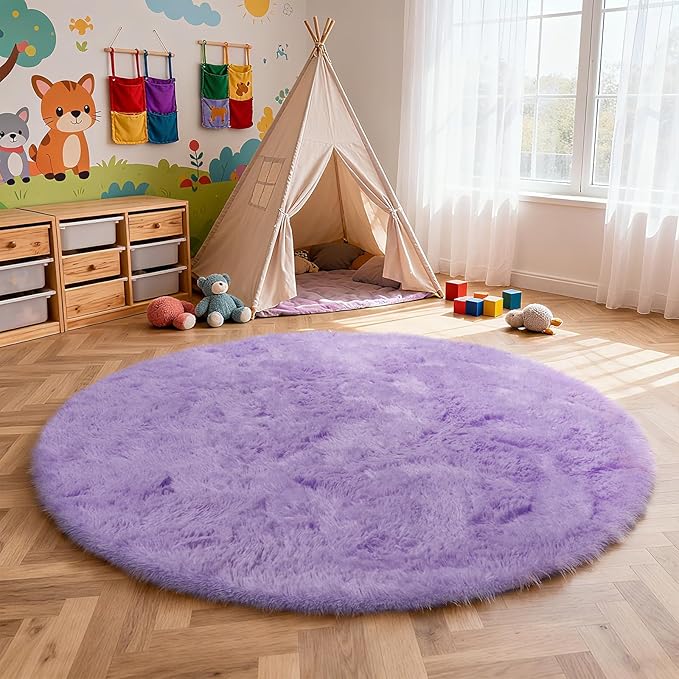yulidayang Purple Fluffy Round Area Rugs for Bedroom,6'X6'Shag Circle Area Rugs for Girls Room,Non Slip Fuzzy Plush Rug for Kids Room Living Room and Dorm Home Decor Rug