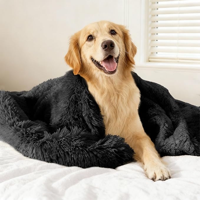 gogobunny Waterproof Dog Blanket for Couch & Furniture Protection - Super Soft Reversible Throw for Large Dogs & Cats, Calming Washable Fur & Sherpa Pet Blanket (25x35 Inch, Stone)