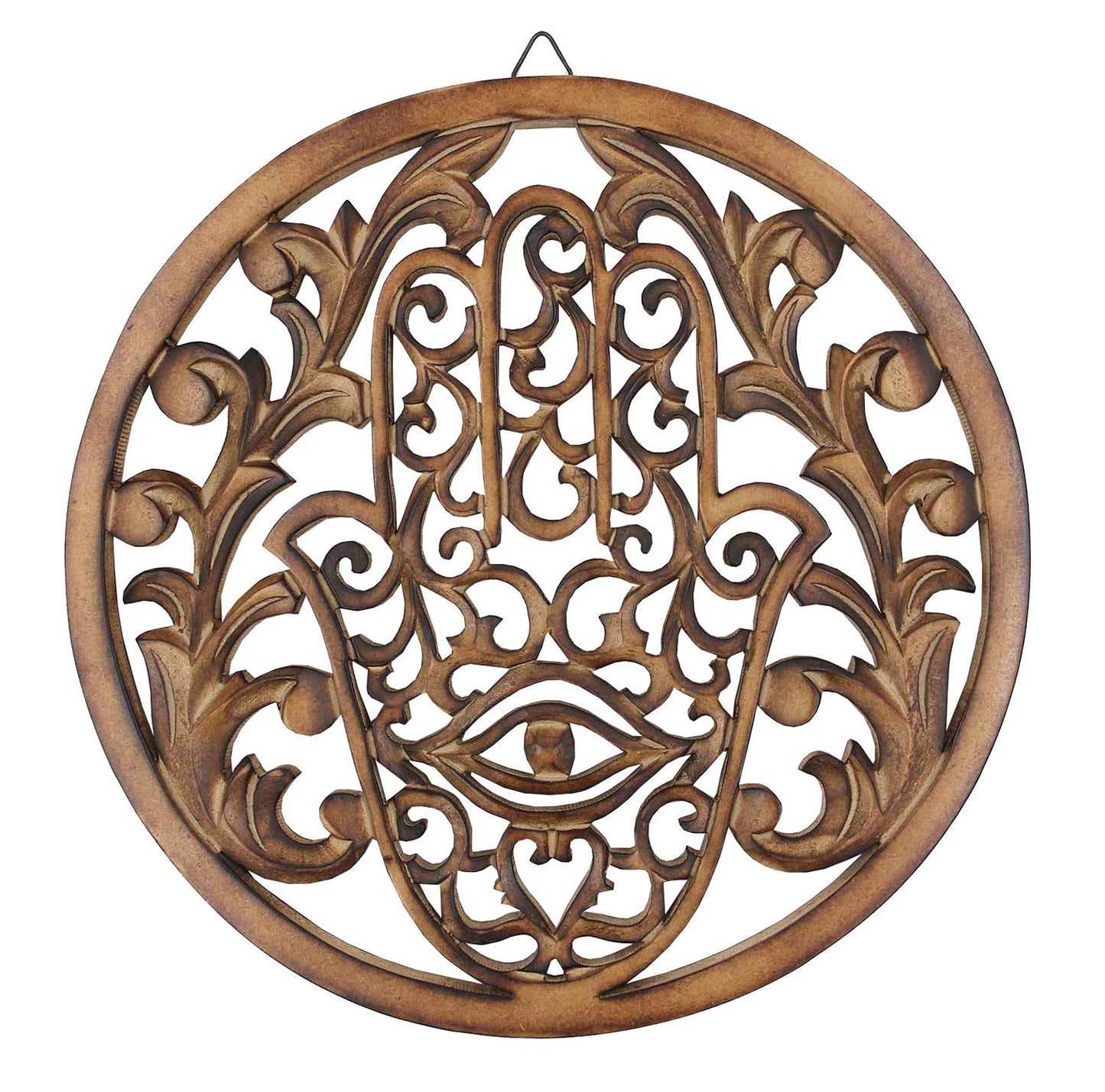 DharmaObjects Handcrafted Hamsa Hand Of Fatima Home Blessing Protection Wooden Rustic Wall Mounted Decor Hanging Art (Brown)