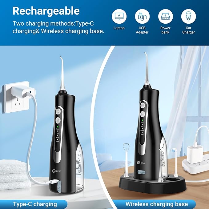 Cordless Oral Irrigator Water Flosser for Teeth, Gums & Braces - 4 Modes, 300ML Tank, 360° Rotatable Nozzle, IPX7 Waterproof, USB Rechargeable 2000mAh Battery for Home & Travel (M149 Pro - Black)