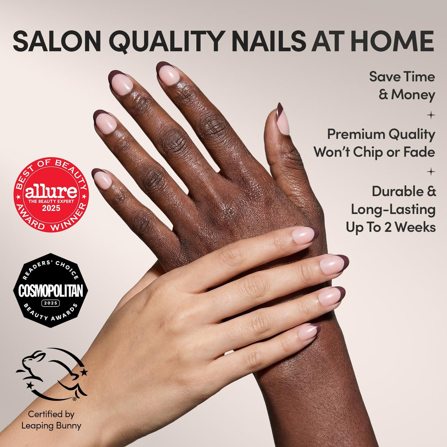Glamnetic Press On Nails - Short Oval Fake Nails, Deep Red Micro French Tip Nails with Glazed Glossy Finish, Cherry Mood | 15 Sizes - 30 Nail Kit with Glue | Gift for Mom