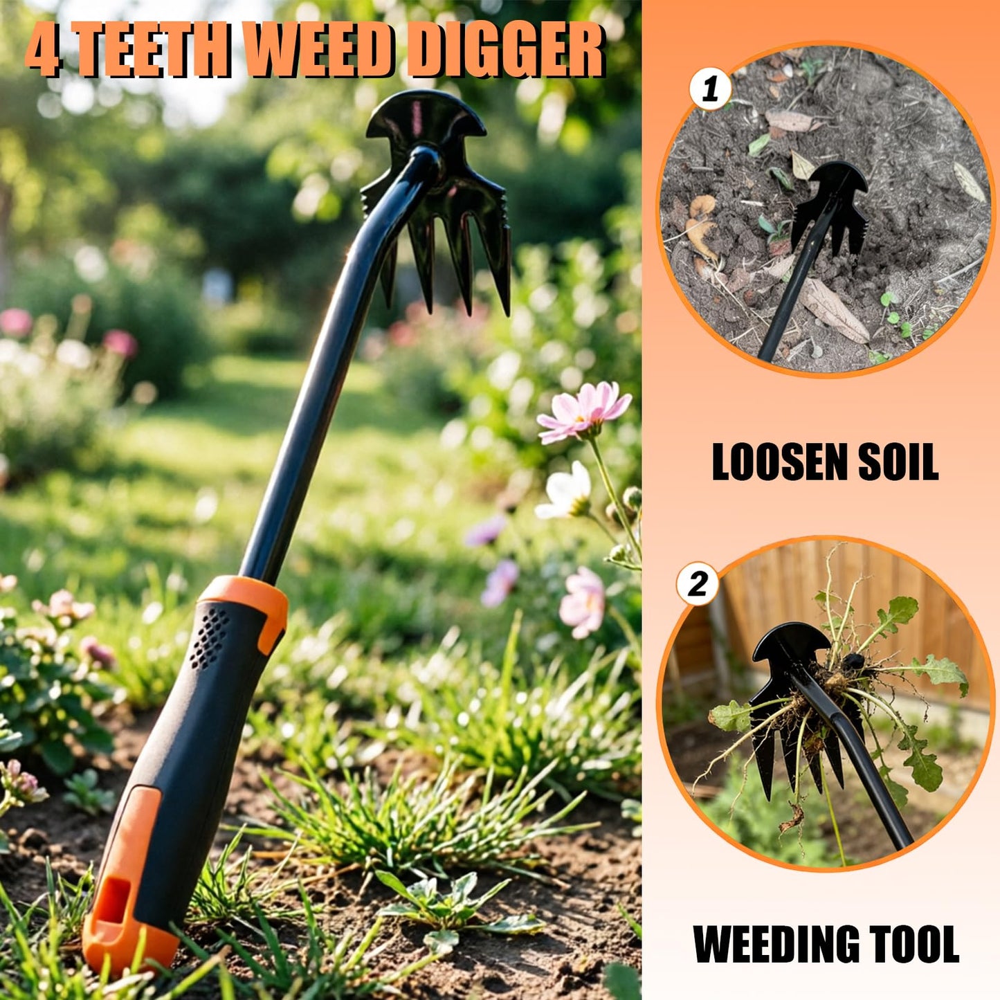 5 Pack Weed Puller Tool, Stainless Steel Manual Hand Weeding Tool Set for Weed Removal, V-Shaped Digger, Crack Weeder Tool, 4 Teeth Gardening Tools for Garden, Patio, Sidewalk, Driveway, Pavers, Lawn