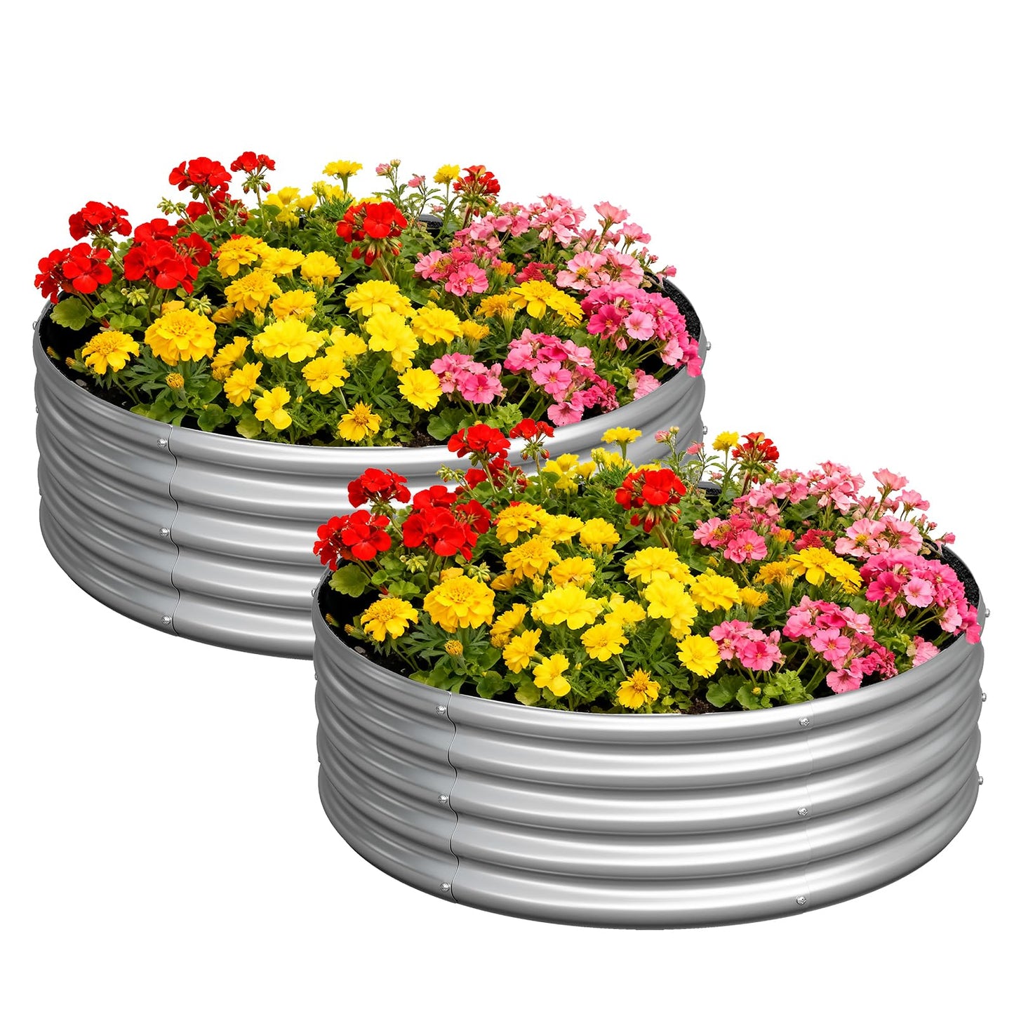 zizin 2 Pack Galvanized Raised Garden Bed Metal Round Raised Garden Beds Outdoor Planter Box for Vegetables (2FT, Silver)
