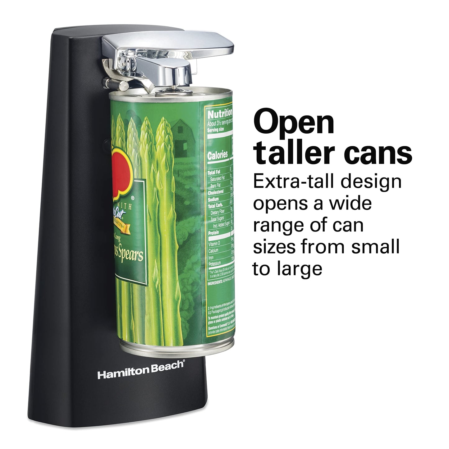 Hamilton Beach Extra-Tall Electric Automatic Can Opener with Easy-Clean Detachable Cutting Lever, Cord Storage, Knife Sharpener, Black (76702)