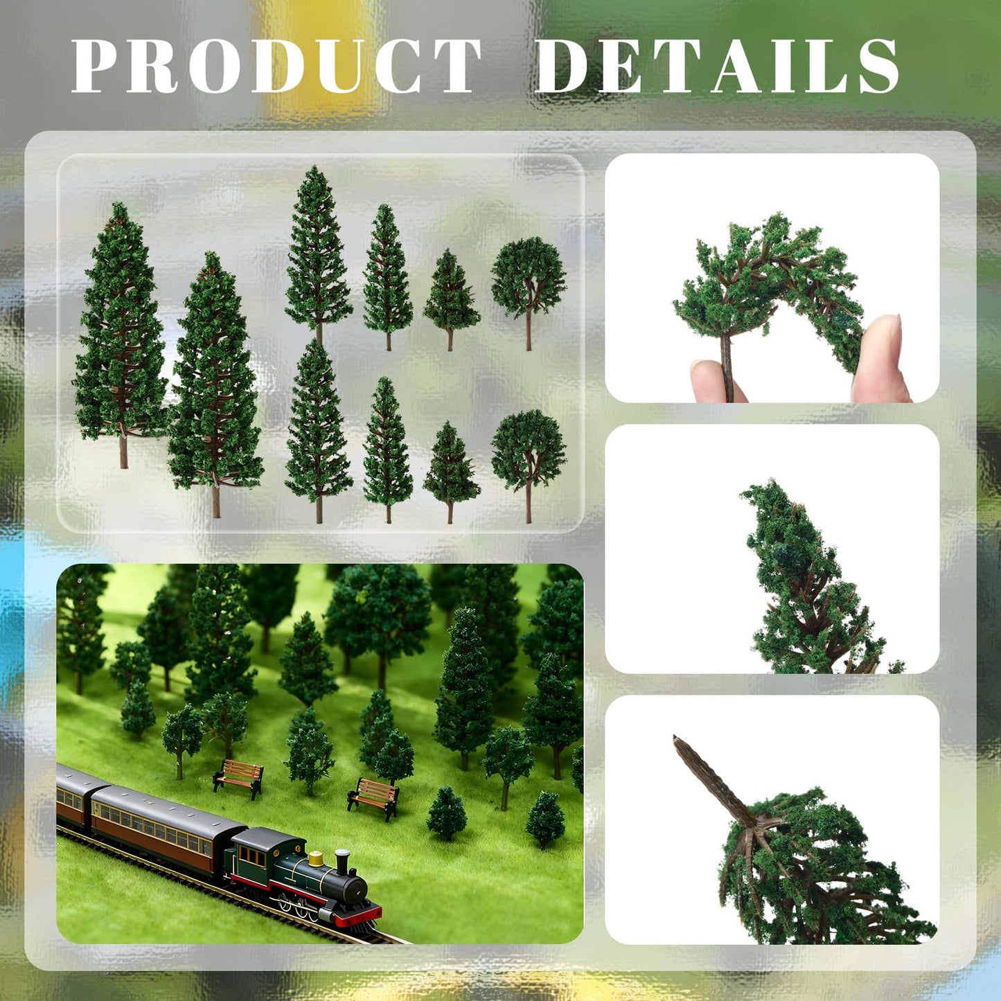 Soulchen 30 Pieces Model Trees 3.3-6.3 Inch Mixed Mini Trees Diorama Supplies Model Grass Mat Mini People Figurines Benches Ho Scale Accessories for Projects Train Scenery Landscape DIY Crafts